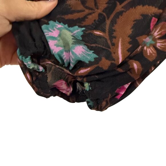 Free People Wildflower Honey‎ Floral Mesh Overlay Blouse Size L - Picture 3 of 8